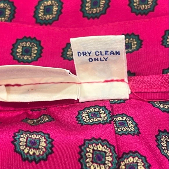 J.G. Hook Pink 100% Silk Midi Skirt Geometric Print Pleated Size 10 - Picture 9 of 10